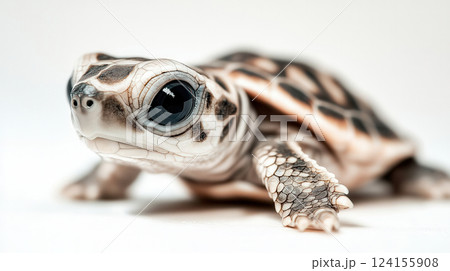 Ai generated baby turtle crawling on white background showing bi 124155908