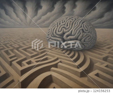Human brain, abstract labyrinth of consciousness. 124156253