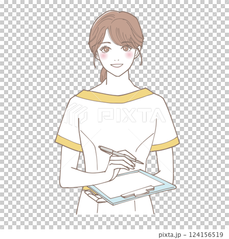 美容院的店員拿著活頁夾提供諮詢 美容院的店員拿著活頁夾提供諮詢 124156519