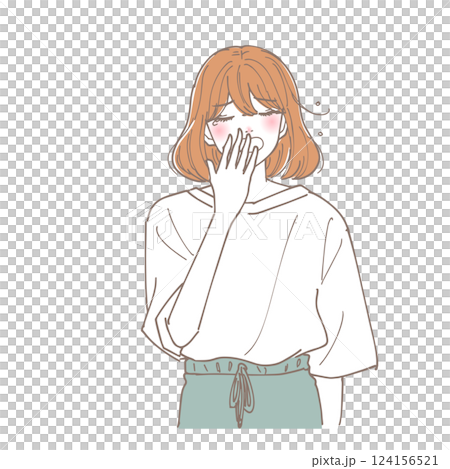 あくびしながら眠たそうにしている女性 124156521