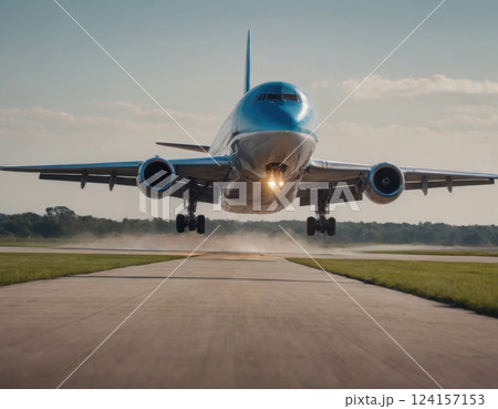 Passenger plane takes off on the runway. Passenger plane takes off on the runway. 124157153