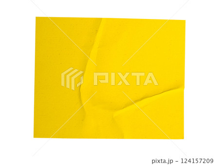 Blank crumpled yellow sticker dented paper note cutout with transparent background, providing copy space for text or design office elements Blank crumpled yellow sticker dented paper note cutout with transparent background, providing copy space for text or design office elements 124157209