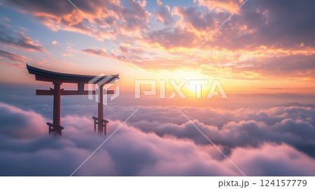 雲海の上の神社 天界のイメージ 雲海の上の神社 天界のイメージ 124157779