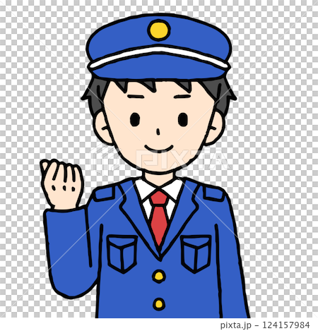 警備員の男性がガッツポーズをしている 警備員の男性がガッツポーズをしている 124157984