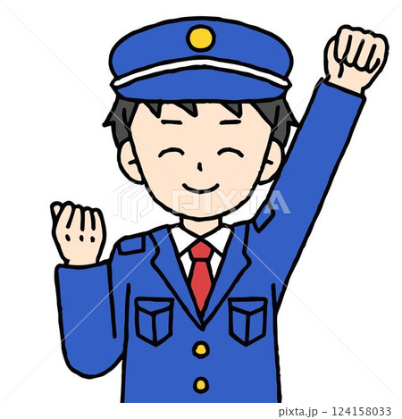 警備員の男性がガッツポーズをしている 124158033