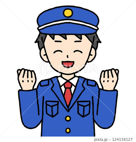 警備員の男性がガッツポーズをしている 124158127