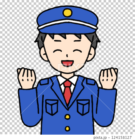 警備員の男性がガッツポーズをしている 124158127