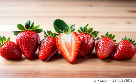 テーブルの上の並んだイチゴ素材 124158602