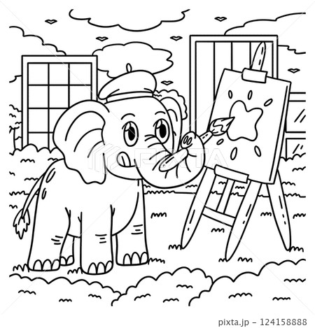 Elephant Painting Coloring Page for Kids  124158888