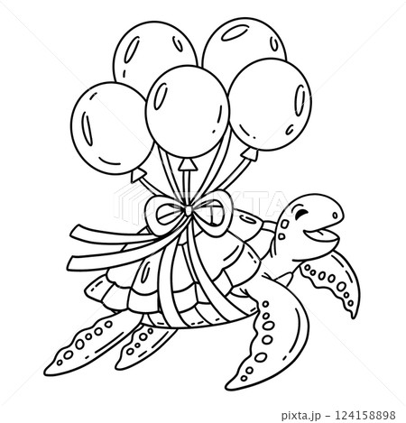 Turtle and Balloons Isolated Coloring Page Turtle and Balloons Isolated Coloring Page 124158898