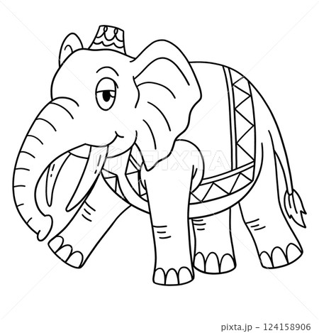 Elephant with Cap and Vest Isolated Coloring Page  124158906