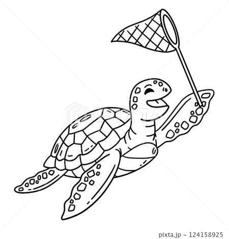 Turtle with an Insect Net Isolated Coloring Page Turtle with an Insect Net Isolated Coloring Page 124158925