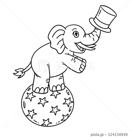Circus Elephant Isolated Coloring Page for Kids  124158930