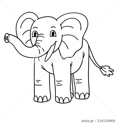 Standing Elephant Isolated Coloring Page for Kids  124158969