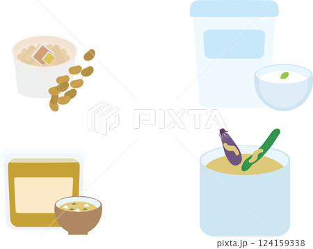 代表的な発酵食品の4つの食品のイラストセット 124159338