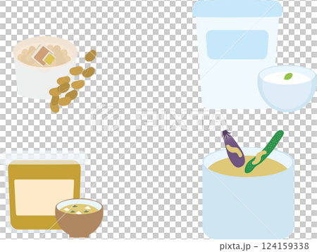 代表的な発酵食品の4つの食品のイラストセット 124159338