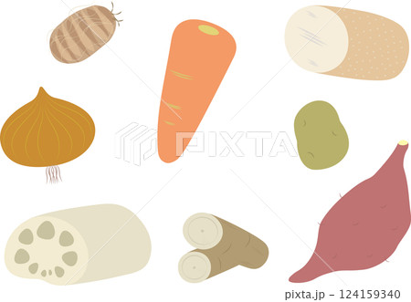 代表的な根菜のシンプルなイラストセット 124159340