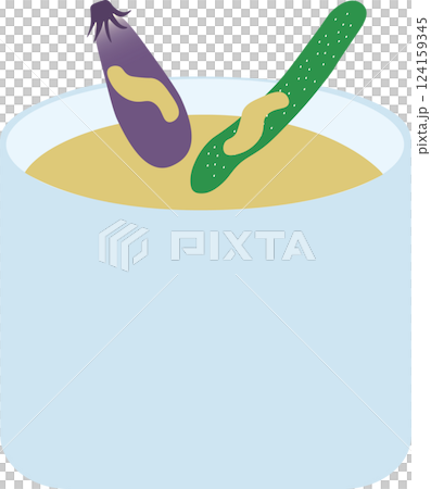 糠床と糠のついた茄子ときゅうりのイラスト 124159345