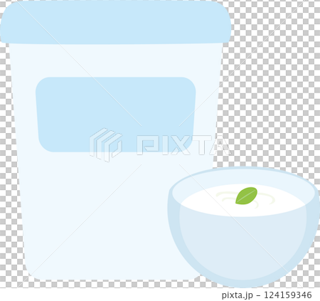 ヨーグルトのパッケージとグラスに入ったヨーグルトのイラスト 124159346