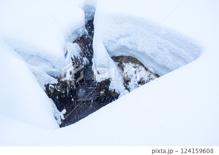 雪が積もった氷ノ山の棚田の風景 鳥取県 氷ノ山 124159608