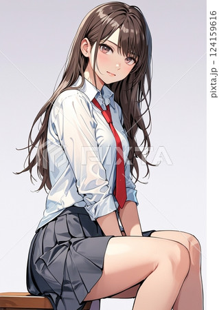 座る女子高生 124159616