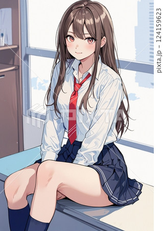 座る女子高生 124159623