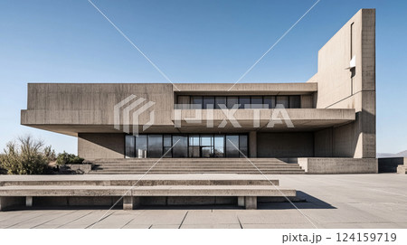 ブランクな建築物の外観と青空の風景 124159719