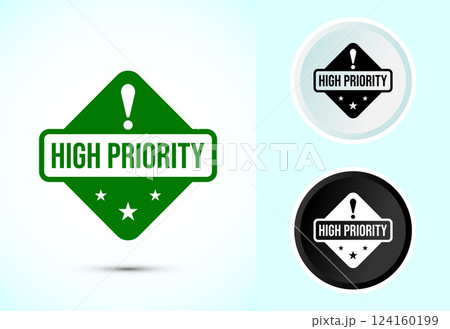 High priority icon design illustration. High priority label badge sign symbol, Color black and white High priority icon design illustration. High priority label badge sign symbol, Color black and white 124160199