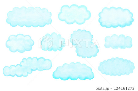 ふわふわ雲のイラスセットト-水彩	 124161272