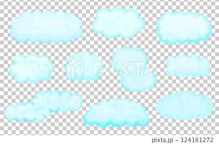 ふわふわ雲のイラスセットト-水彩	 124161272