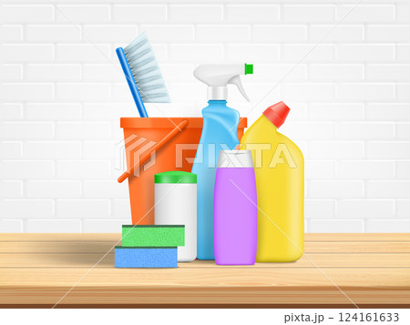 Bottles with cleaning and detergents for cleaning Bottles with cleaning and detergents for cleaning 124161633