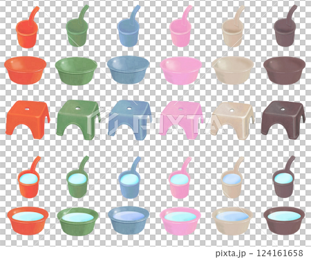 Bathing equipment illustration set 6 colors Bathing equipment illustration set 6 colors 124161658