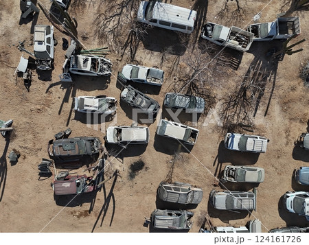 junkyard in Baja California Sur desert mexico aerial 124161726