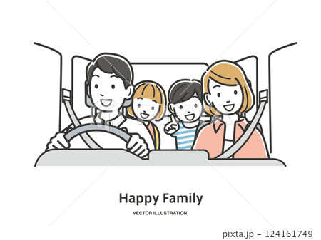 車でお出かけする家族のイラスト素材 124161749