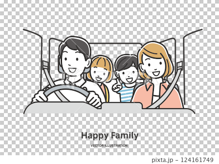 車でお出かけする家族のイラスト素材 124161749