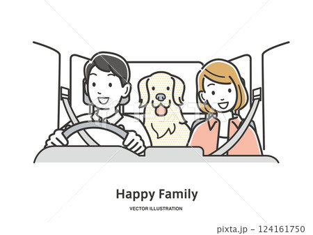 車でお出かけするカップルと愛犬 124161750