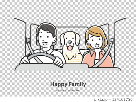 車でお出かけするカップルと愛犬 124161750