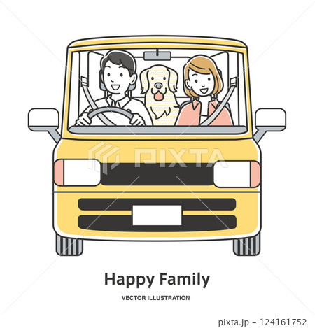 車でお出かけするカップルと愛犬 124161752