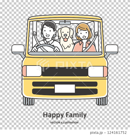 車でお出かけするカップルと愛犬 124161752
