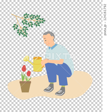 一位膝蓋良好、每天都很享受(園藝)的活躍老人的插圖 一位膝蓋良好、每天都很享受(園藝)的活躍老人的插圖 124161792