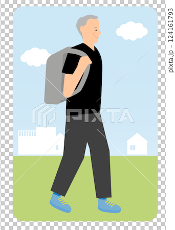Illustration of an active senior with good knees who enjoys every day (walking) Illustration of an active senior with good knees who enjoys every day (walking) 124161793