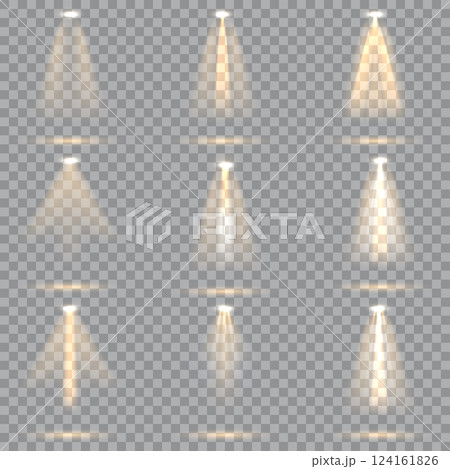 Vector spotlights with bright gold  light Vector spotlights with bright gold  light 124161826