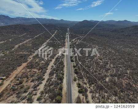 Road from la paz to la ventana punta arena aerial landscape drone shot 124162059