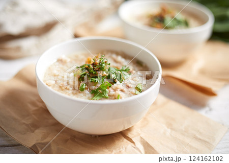 Rice porridge with minced pork Rice porridge with minced pork 124162102