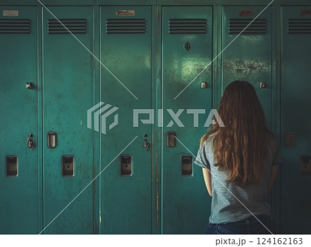 Nostalgic moment of a student closing their locker for the last time, symbolizing the end of an era and a chapter in their life Nostalgic moment of a student closing their locker for the last time, symbolizing the end of an era and a chapter in their life 124162163