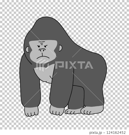 正面を向いたゴリラのゆるいイラスト 124162452