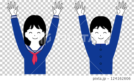 男女學生舉起手臂的插圖 124162606