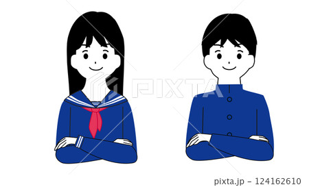 腕を組んでいる学生男女のイラスト 124162610