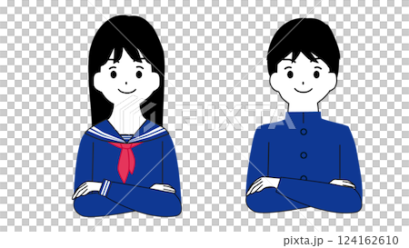 腕を組んでいる学生男女のイラスト 124162610