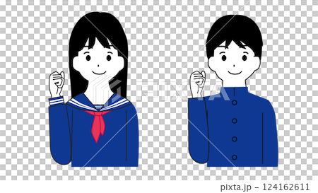 Illustration of male and female students doing a fist pump Illustration of male and female students doing a fist pump 124162611